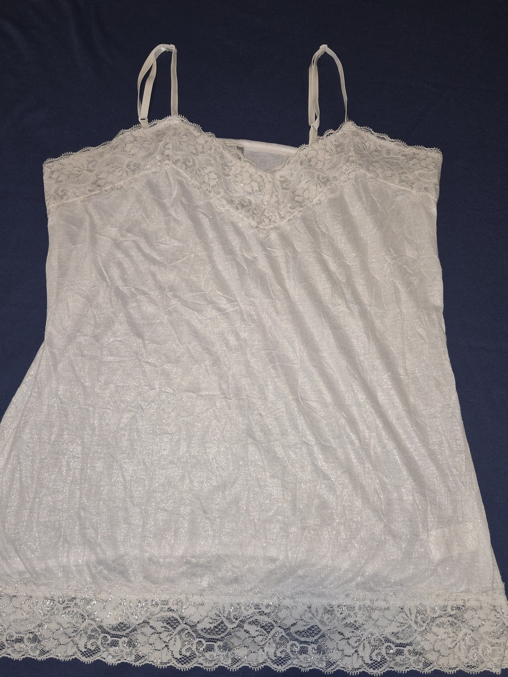 Vanity Women’s Crinkle Y2K Fairy Lace Tank Top Cami White Stretch 1X EUC